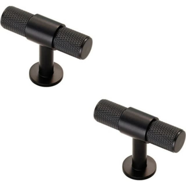 Loops 2x Knurled Cupboard T Shape Pull Handle 50 x 13mm Matt Black Cabinet Handle Black unisex