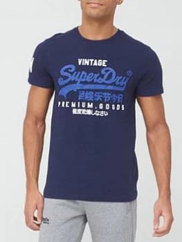Superdry Vintage Label Core T-Shirt - Navy, Size 2XL, Men