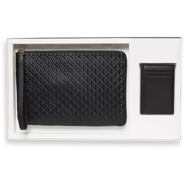 Calvin Klein Mens Embossed Emblem Zipped Pouch & Cardigan Case Gift Set Black male One Size