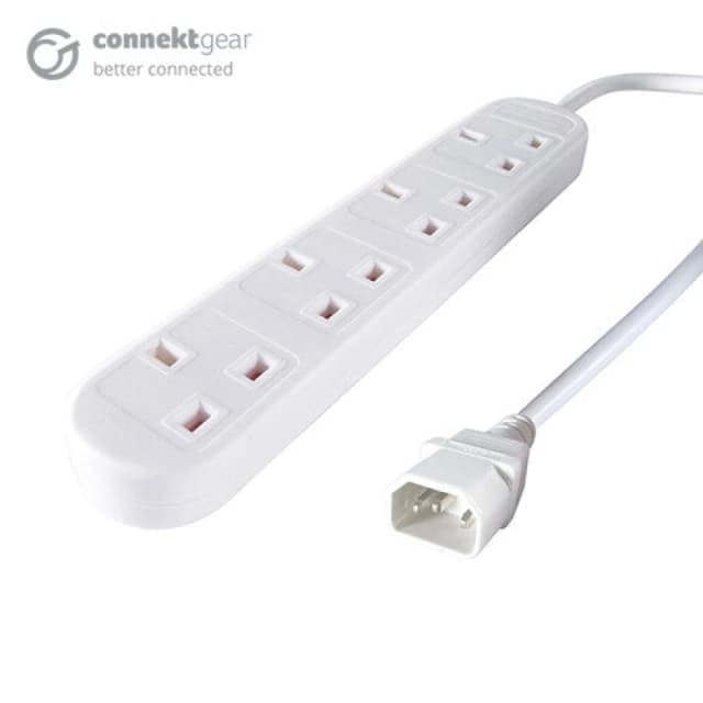 connektgear 2m 4 Way Power Extension Block C14 Plug to 4 x UK Sockets