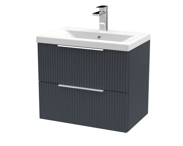 Balterley Fluted Wall Hung 2 Drawer Vanity Basin Unit & Basin 600mm - Dark Grey Grey Unisex