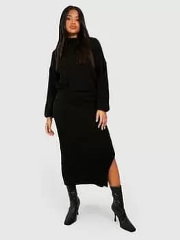 Boohoo Jumper And Skirt Knitted Co-ord - Black Size L, Women