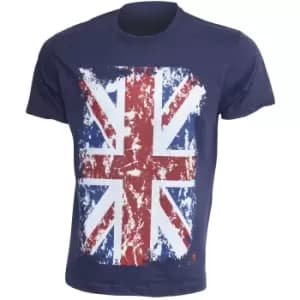 Mens Union Jack GB Print 100% Cotton Short Sleeve Casual T-Shirt/Top (XL - 46" - 48inch) (Navy)