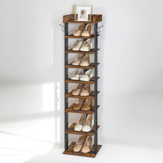 Rafaelo Mobilia 9 Tier Shoe Rack Narrow Brown Brown Unisex