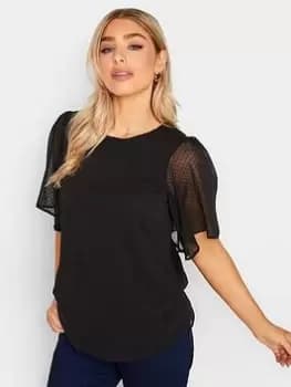 M&Co Dobby Angel Sleeve Blouse - Black, Size 12, Women