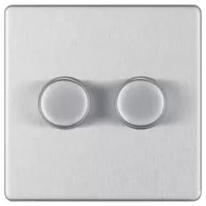 BG Screwless Flatplate Brushed Steel 400W Double Dimmer Switch 2-Way Push On/Off