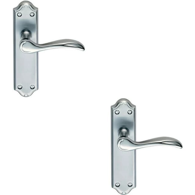 Loops 2x PAIR Curved Door Handle Lever on Latch Backplate 180 x 45mm Satin Chrome Multi