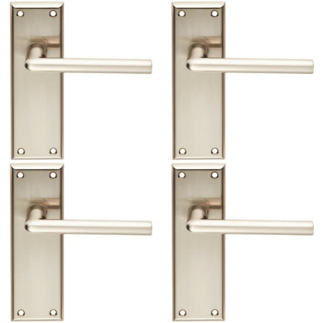 Loops 4x PAIR Rounded Lever on Latch Backplate Door Handle 150 x 50mm Satin Nickel Metallics