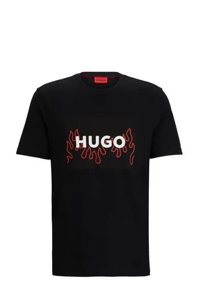 HUGO Dulive_U241 Graphic Flame Cotton T-Shirt - XL Black Tops male 50506989-001 XL
