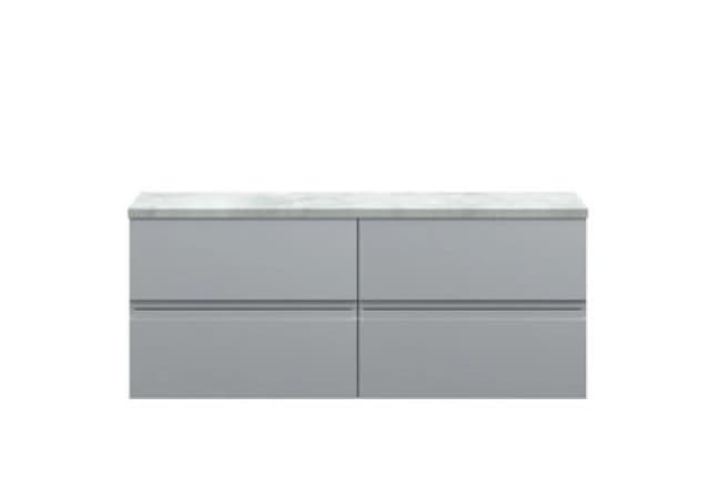Hudson Reed Urban Wall Hung Countertop Basin Unit, 2 Soft Close Drawers Vanity Unit And Bellato Grey Worktop In Satin Grey, 1200mm