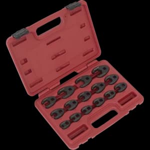 Sealey 15 Piece 3/8" Drive Crow Foot Spanner Set Black Metric 3/8"