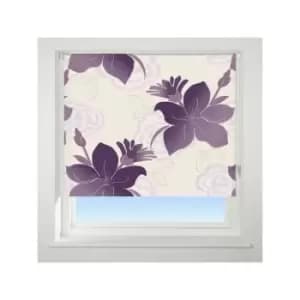 Universal - Lily Patterned Thermal Blackout Roller Blind, Purple, W150cm