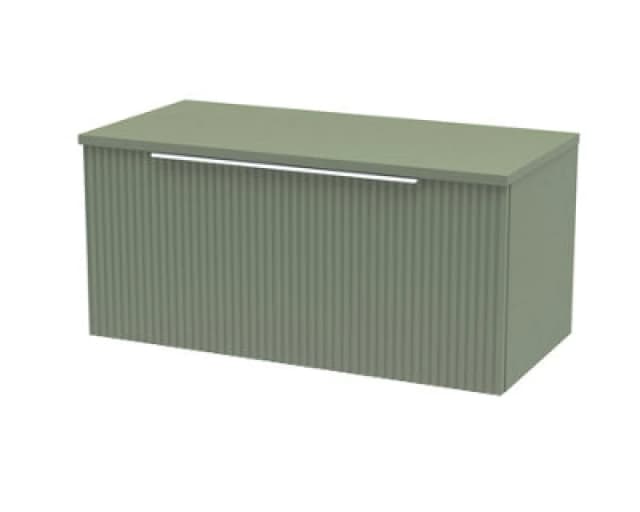 Hudson Reed Fluted Wall Hung 1-Drawer Vanity Unit & Green Laminate Worktop, Counter Top Vanity Unit In Satin Green, 800mm
