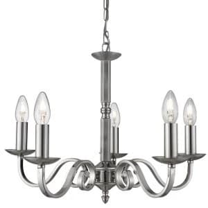 5 Light Multi Arm Multi Arm Ceiling Pendant Satin Silver, E14