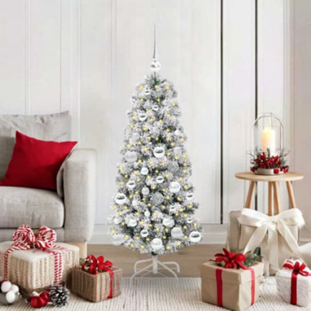 vidaXL Artificial Hinged Christmas Tree with Silver Balls Green and white 120 cm, Green 3395582