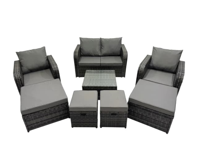 Fimous Love Sofa Reclining Chair Square Coffee Table Set with 4 Stools in Dark Grey Dark Grey Unisex