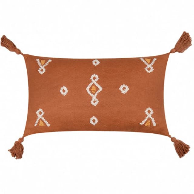 Furn Furn Meare Embroidered 100% Cotton Cushion in Burnt Orange Size: 30cm x 50cm Burnt Orange 30cm x 50cm Unisex 5025532821928