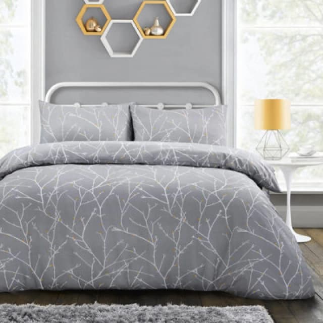 Velosso Nature-Inspired Printed Cotton Blend Duvet Cover & Pillowcase Set, Breathable And Durable Fabric - Easy Care - Grey