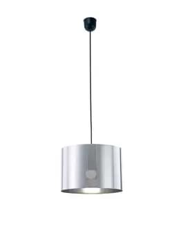 Dako Black Ceiling Pendant 1 Light E27 with 300 x 200mm Metallic Chrome Cylinder Shade, c, w Ceiling Bracket