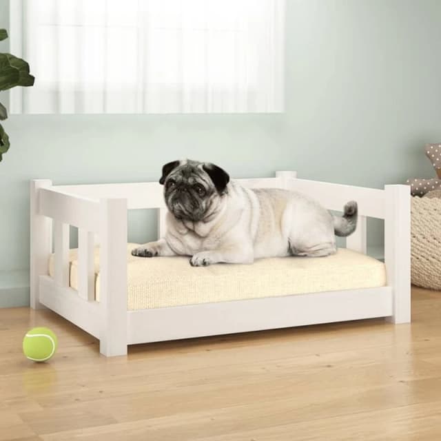 VIDAXL Dog Bed White 65.5x50.5x28cm Solid Wood Pine vidaXL 8720287067795