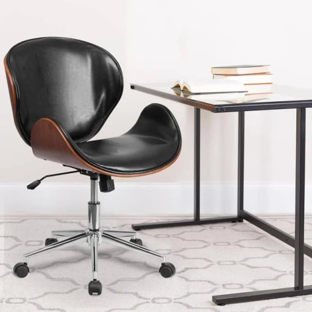 FWStyle Walnut Effect Black Faux Leather Executive Office Swivel Chair Black Unisex