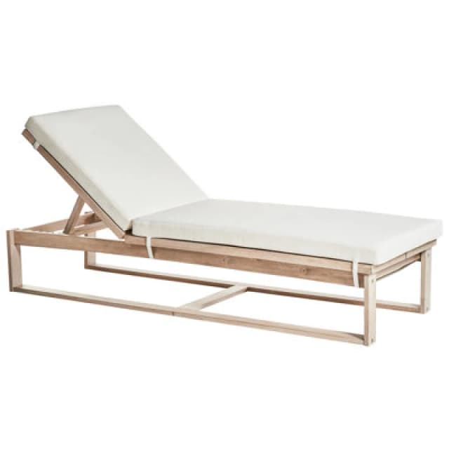 Beliani Sun Lounger With Cushion Azzanello Acacia Wood Off-White