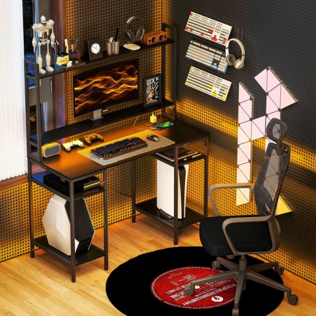 HOMCOM Computer Desk Home Office Desk with Monitor Stand Brown