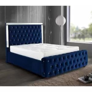 Envisage Trade - Elegance Mirrored Upholstered Beds - Plush Velvet, Double Size Frame, Blue - Blue