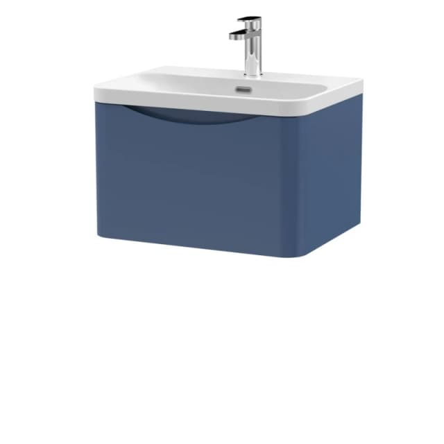 Balterley Arch Wall Hung 1-Drawer Bathroom Vanity, Ceramic Basin, Blue, 600mm in Blue Blue Unisex