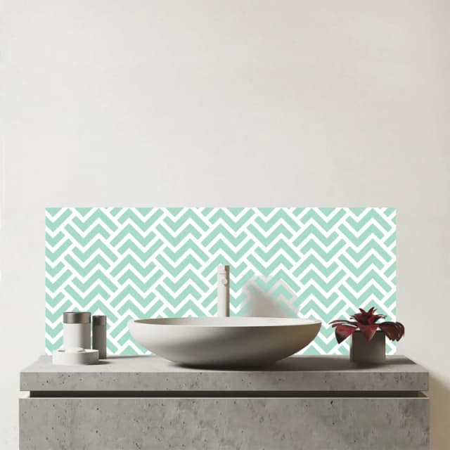 Warren Reed - Designer Green Geometric Pattern Glass Bathroom Splashback Green Unisex