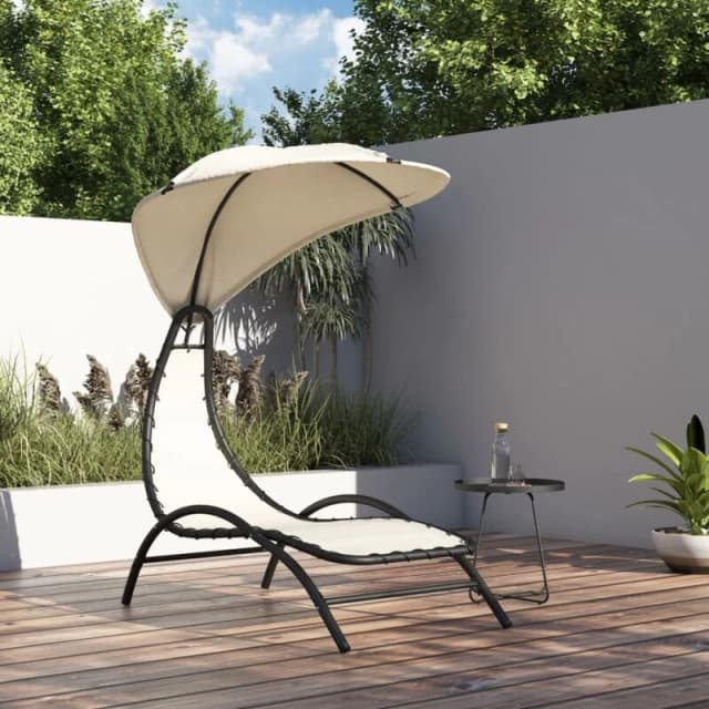 JINLEFU Jinlefu - Sun Lounger with Canopy Cream 167x80x195cm Fabric and Steel vidaXL JRVDZX-362705_DE