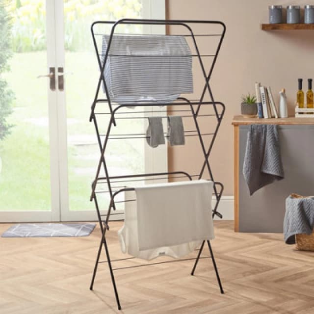 OHS OHS 3 Tier Clothes Dryer Airer Foldable Clothing Rack Drying Horse 15m in Black One Size Unisex 5027434216208
