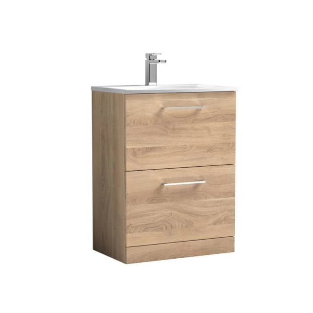 Balterley Bathroom Floor Standing 2-Drawer Vanity & Basin, Bleached Oak, 600mm in Brown Brown Unisex
