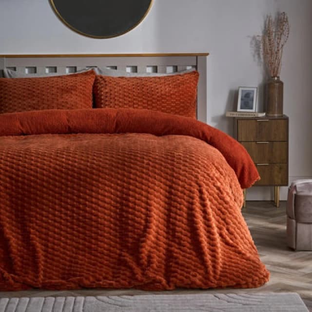 OHS OHS Waffle Fleece Thermal Duvet Cover Soft Bedding Set in Burnt Orange Size: Double Burnt Orange Double Unisex 5027434222582