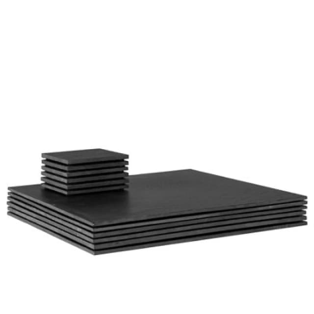 Argon Tableware 12Pc Linea Square Slate Placemats & Coasters Set - Black Natural Stone Dinnerware Plate Placemats Drink Mats
