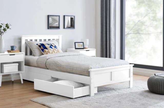 FurnitureboxUK FurnitureboxUK Azure Modern Solid Pine Bed with 2 Drawers in White Size: Single White Single Unisex 5056542641848