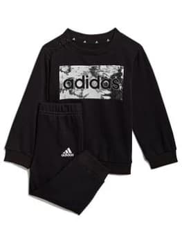 adidas Infant Linear Crew Sweat Top & Pants Set - Black/White, Size 2-3 Years, Women