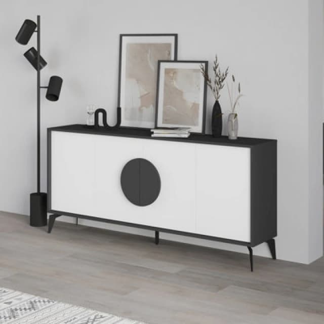 Decortie Gora Anthracite Grey,white Particleboard 4 Door Sideboard With Metal Legs (W) 180Cm