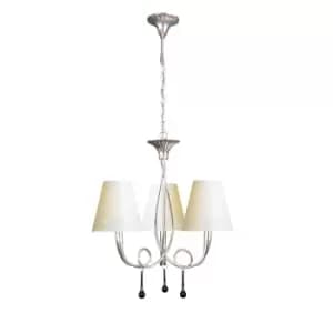 Paola Pendant 3 Light E14, Silver Painted With Cream Shades & Black Glass Droplets