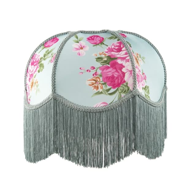 Happy Homewares Duck Egg & Pink Rose Victorian Lamp Shade with Embroidered Trims in Duck Egg Blue Size: 14" Duck Egg Blue Unisex 14"