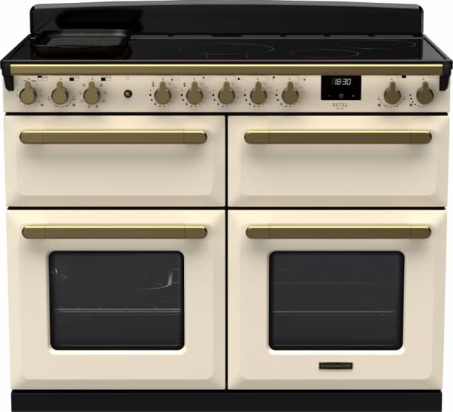Rangemaster Estel Deluxe ESDLB110EIPPCR/AB1 110cm wide Electric Range Cooker with Induction Hob - Cream / Antique Brass - A Rated