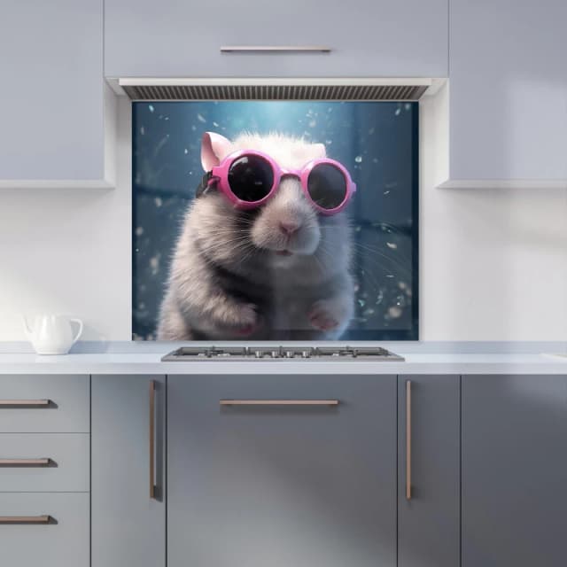 Warren Reed - Designer Splashart DoorMouse with Pink Glasses Kitchen Splashback Size: 600mm x 750mm Pink Unisex 600mm x 750mm