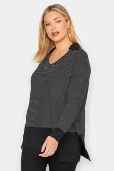 Stripe Polo Scoop Neck Top