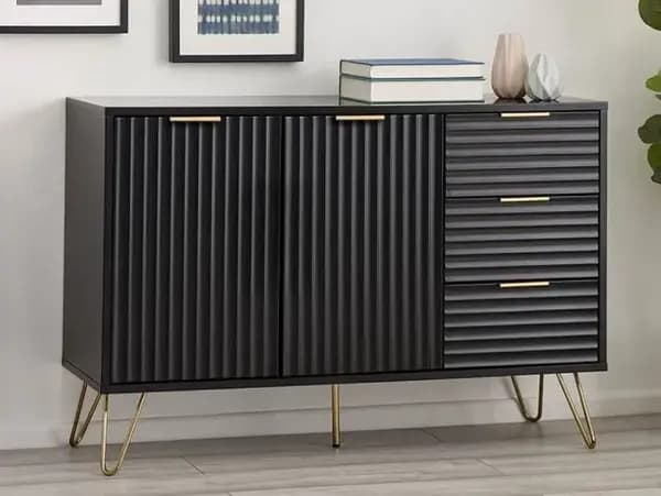 Julian Bowen Murano Black and Gold 2 Door 3 Drawer Large Sideboard