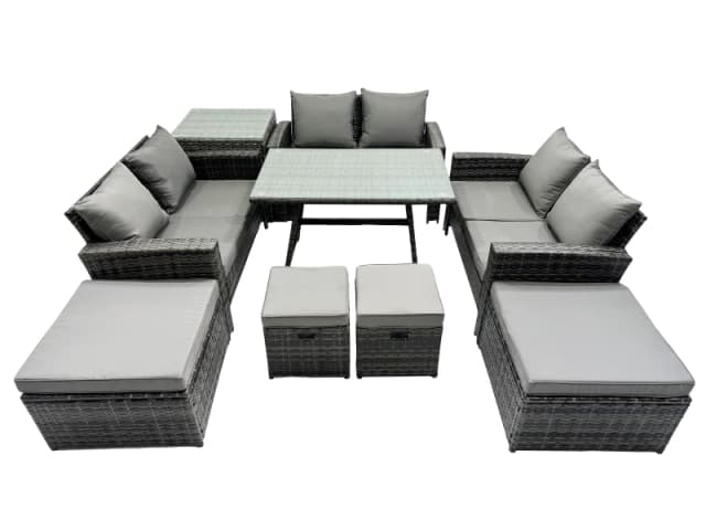 Fimous 10 Seater Outdoor Table Double Seat Sofa 4 Stools Side Table Set in Dark Grey Dark Grey Unisex