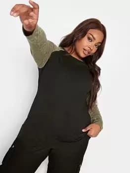 Yours Long Sleeve Raglan Contrast T-Shirt - Green, Size 16, Women