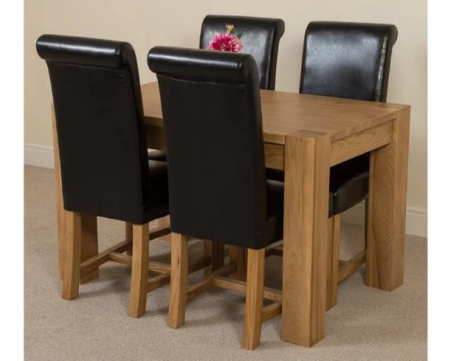 Thats Furniture Kuba 125x80cm Chunky Oak Small Dining Table & 4 Washington Leather Chairs in Black Size: 125x80cm Black Unisex 125x80 cm
