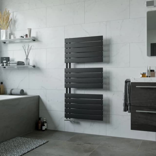 Agadon Panio Up Designer Panel Towel Radiator in Black Size: 1195mm x 600mm Black Unisex 1195mm x 600mm