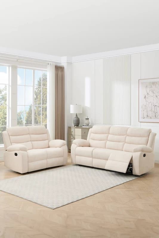 More4Homes Boston Manual Recliner Fabric 1+3 Seater Sofa Set (Beige)