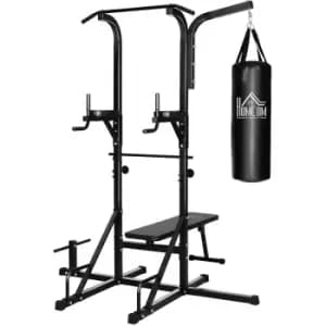 Homcom - Multi Function Full Body Power Tower Dip Station Home Gym w/ Punching Bag